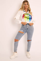 White Graphic Frill Sleeve Hoodie - Ileigh