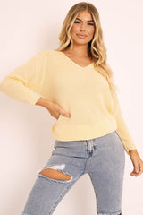 Lemon Plunge Neck Knit Jumper - Halie
