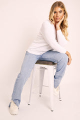 White Plunge Neck Knit Jumper - Halie