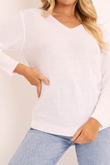 White Plunge Neck Knit Jumper - Halie