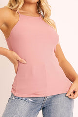 Pink Ribbed Racer Neck Top - Daley