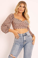 Nude Polka Dot Corset Crop Top - Ella