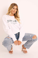White Parisian Slogan Front Oversized Sweatshirt - Tamy