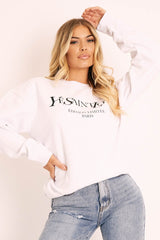 White Parisian Slogan Front Oversized Sweatshirt - Tamy