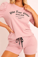 Pink Die For Dior T-shirt and Shorts Loungewear Co-ord - Kaelie