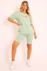 Sage Gold Beverly Hills T-shirt Cycling Shorts Co-ord - Laura