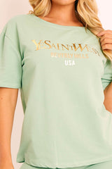 Sage Gold Beverly Hills T-shirt Cycling Shorts Co-ord - Laura