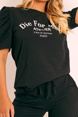 Black Die For Dior T-shirt and Shorts Loungewear Co-ord - Kaelie