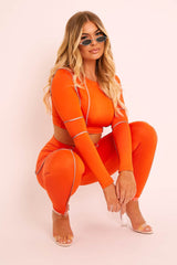 Orange Piped Crop Top Legging Co-ord - Deona