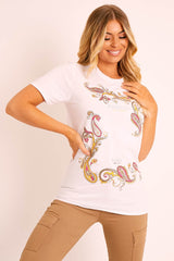 White Paisley Graphic T-shirt - Davida