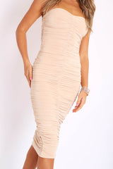 Nude Extreme Ruched Slinky Midi Bodycon Dress - Kaja