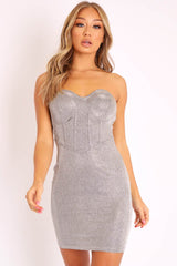 Silver Gold Corset Detail Strapless Bodycon Dress - Danyla