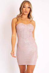 Rose Gold Corset Detail Strapless Bodycon Dress - Danyla