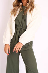 Cream Zip Front Teddy Jacket - Elena