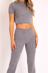 Grey Knit High Neck Crop Top and Trouser Co-ord - Helena