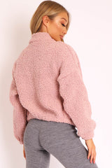 Dusty Pink Zip Front Teddy Jacket - Elena