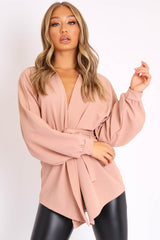 Mauve Plunge Belted Blouse - Goldie