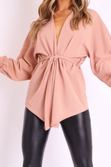 Mauve Plunge Belted Blouse - Goldie