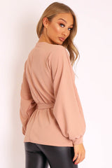 Mauve Plunge Belted Blouse - Goldie