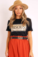 Black Faux Leather Aztec Buckle Belt - Lorina