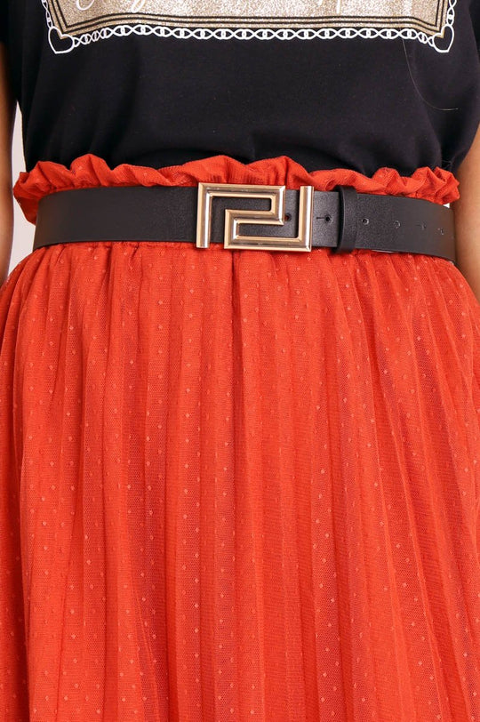 Black Faux Leather Aztec Buckle Belt - Lorina
