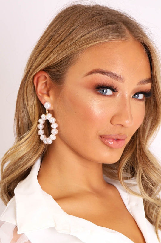 Pearl Hammered Drop Down Earrings - Macii