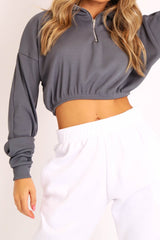 Dark Teal Ribbed Front Zip Sweater - Reeta