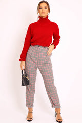 Red Ruffle Hem Chunky Knit Crop Jumper - Alannah