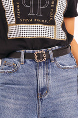 Black Faux Leather Chain Buckle Belt - Jaylarose