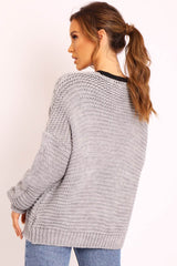 Grey Chunky Knit Cable Pattern Cardigan - Luna