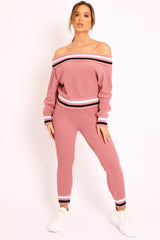 Pink Knitted Bardot Jumper Legging Loungewear Co-ord - Neala