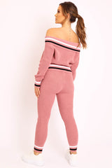 Pink Knitted Bardot Jumper Legging Loungewear Co-ord - Neala