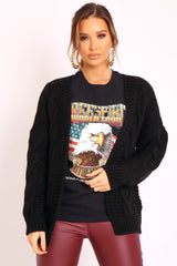 Black Chunky Knit Cable Pattern Cardigan - Luna