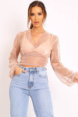 Rose Gold Metallic Mesh Crop Top - Katy