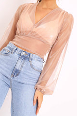 Rose Gold Metallic Mesh Crop Top - Katy