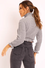 Grey Ruffle Hem Chunky Knit Crop Jumper - Alannah