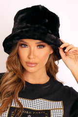 Black Faux Fur Bucket Hat - Hally