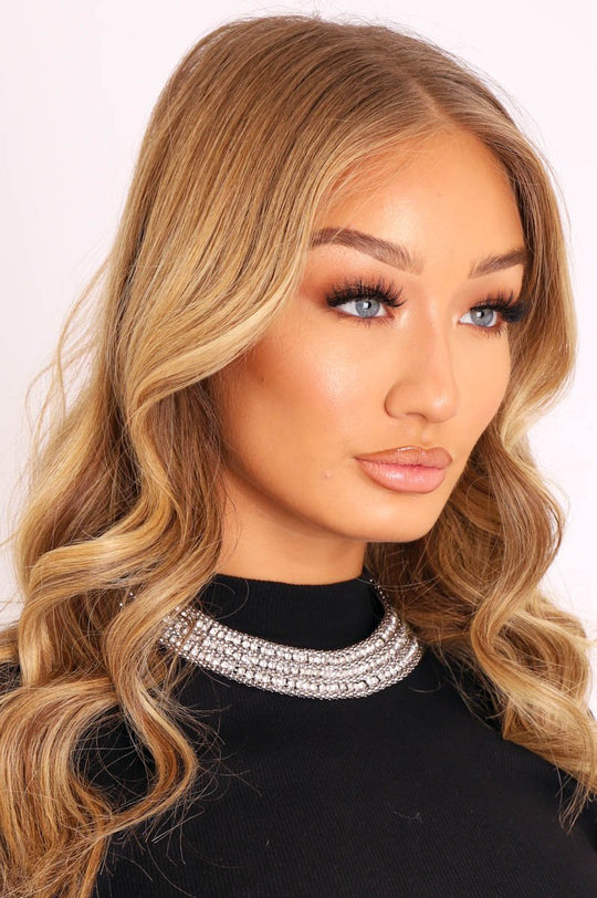 Silver Diamante Beaded Necklace - Deaira