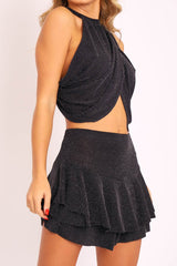Black Lurex Glitter Halter Top and Shorts Co-ord - Ismi