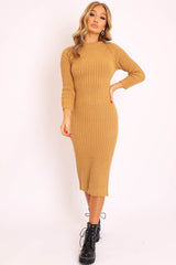 Camel Open Twist Back Maxi Bodycon Jumper Dress - Karrah