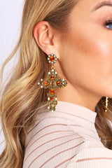 Gold Ornate Embellished Cross Earrings - Sayuri