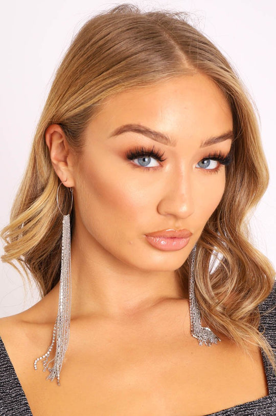 Silver Hoop Extreme Tassel Earrings - Fay