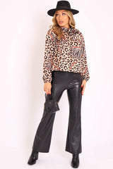 Leopard Gold Chain Print Satin Long Sleeve Bow Shirt - Abrah