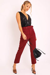 Black Sequin Embellished Extreme Plunge Bodysuit - Yamila