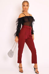 Black Mesh Ruffle Sleeve Bardot Crop Top - Amber
