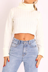 Cream Wide Rib Roll Neck Jumper - Joyanna