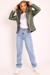 Khaki Wet Look Puffer Coat - Soph