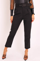 Black Belted Tapered Peg Trousers - Jessika
