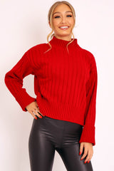 Red Knit High Neck Jumper - Jaelynn