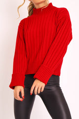 Red Knit High Neck Jumper - Jaelynn